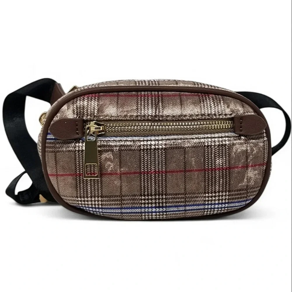 Brown Plaid Waist Bag, belt bag, fannypack, chest bag - Picture 2 of 9